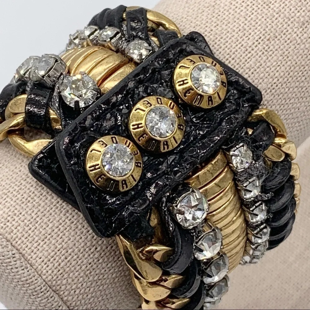 Henri Bendel Leather Crystal Snap Cuff Bracelet - Picture 4 of 9
